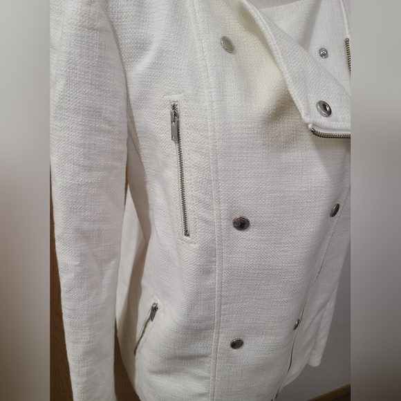Banana Republic White Tweed Zipper Moto Jacket Blazer - Picture 5 of 7
